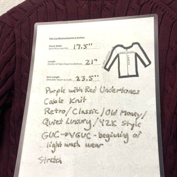 Polo Ralph Lauren Cable Knit Sweater Womens Medium Burgundy Pony Logo Y2K Style - Picture 6 of 15
